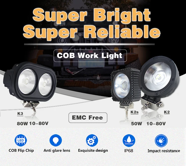 Emark Certified 5in 12 Volt 50w Cob Led Work Lights Ip68 4000lm