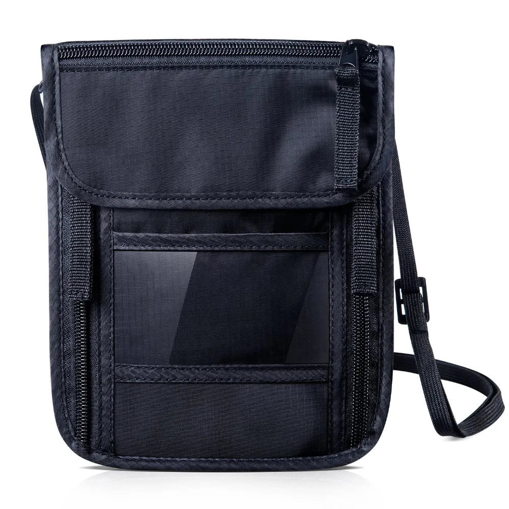 New Arrival Fashion Black Waterproof Neck Wallet Rfid Blocking Travel