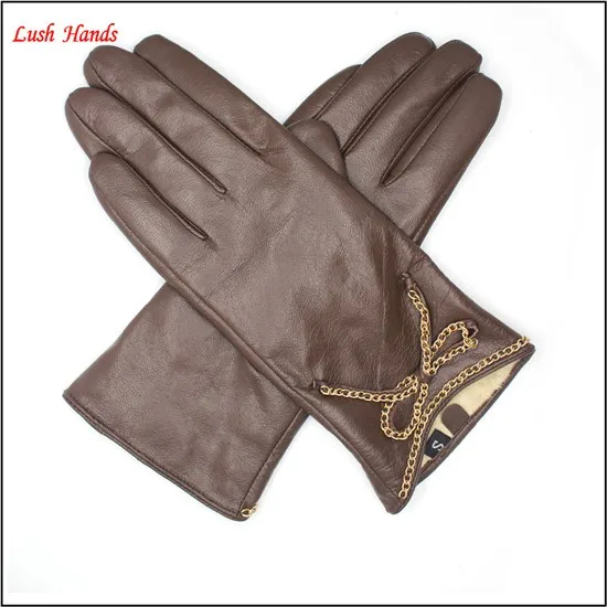 2016 ladies pigskin cheap leather hand gloves with bowknot