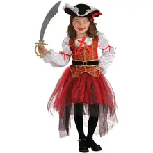 Deluxe Kids Child Girls Pirate Costume Carnival Halloween Princess Fairy Fancy Dress up Royal Cosplay Dress with Hat Belt