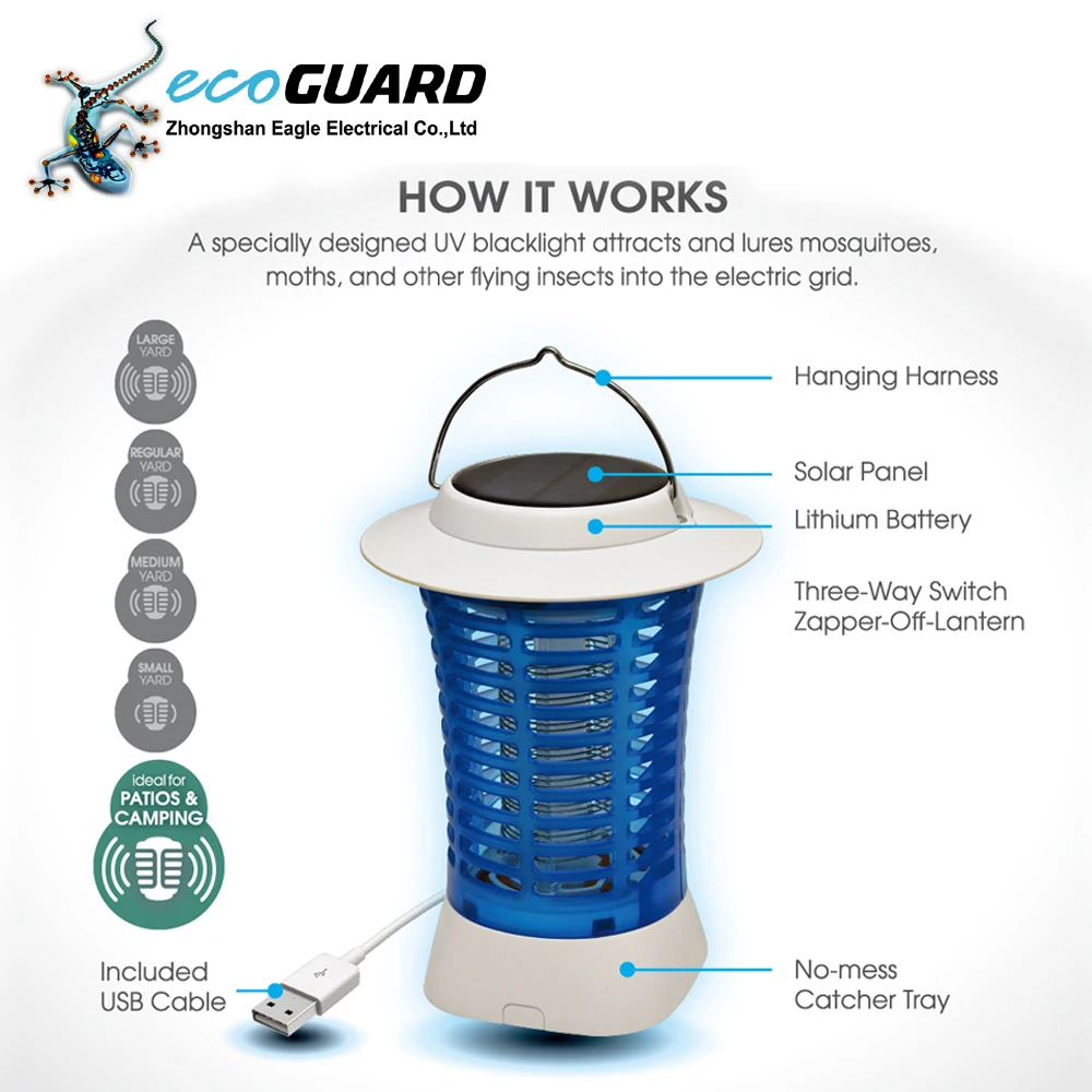 Smart Solar Camping Mosquito Killer Lamps With Uv Led Solar Mosquito