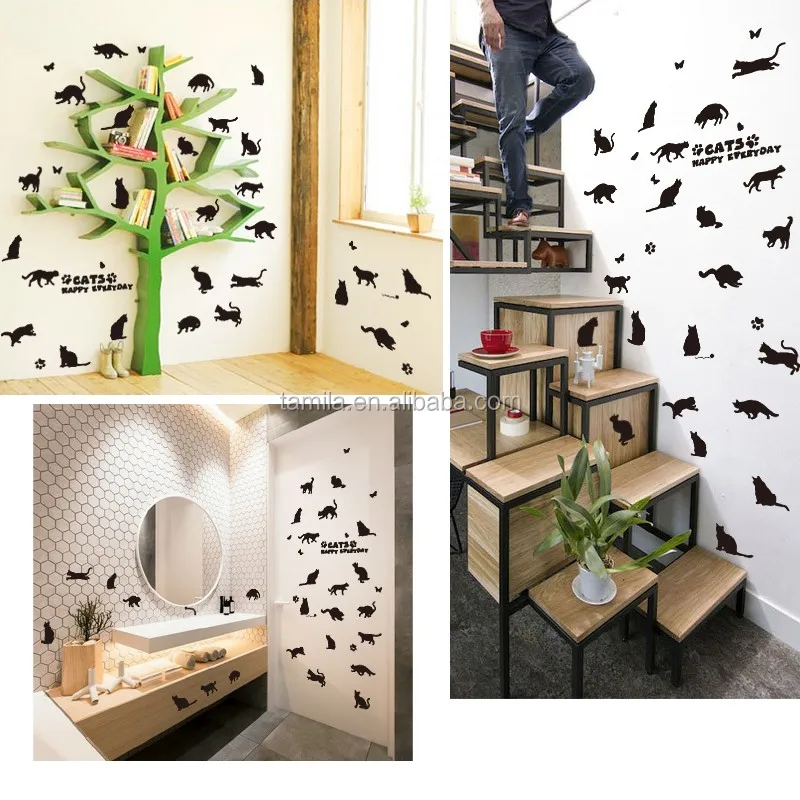 Autocollants Muraux En Vinyle Sparadrap De Decoration Pour La Maison Chat Pour Le Salon Les Escaliers La Maison Diy Bricolage 9 Pieces Buy Decor De Chambre 3d Stickers Muraux Pvc Autocollant Mural Decor A La Maison Grands Autocollants Muraux Decoratifs