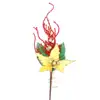 Gold Poinsettia red glitter branch berries stamen Christmas floral picks wholesale#89199