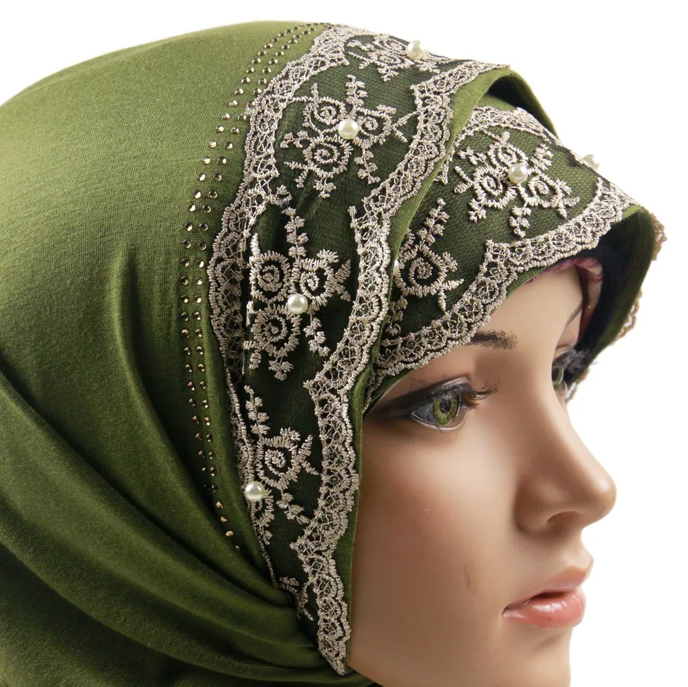 Source Hot new flower lace and pearl design Arab hijab sex picture scarf  for Arab bulk scarves on m.alibaba.com