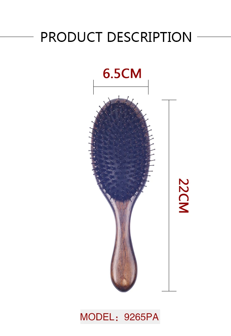 EUREKA 9265PA-BR Engraved Wooden Nylon Pins Hair Brush Rubber Wood Hair Brush Massage Classical Style Hair Brush