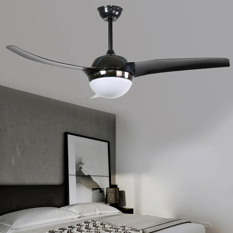 52 Inches Simple Black Ceiling Fan Lamp Living Room Three Leaf