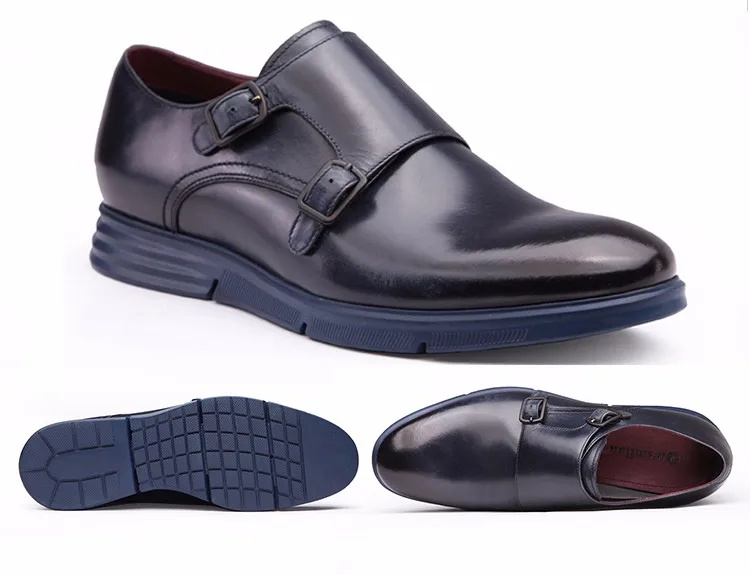 High Quality Oem Double Monk Strap Genuine Men No Laces Leather Casual