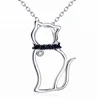 Solid 925 Sterling Silver Cat Necklace Black CZ Cat Pendant Cute Pet Jewelry
