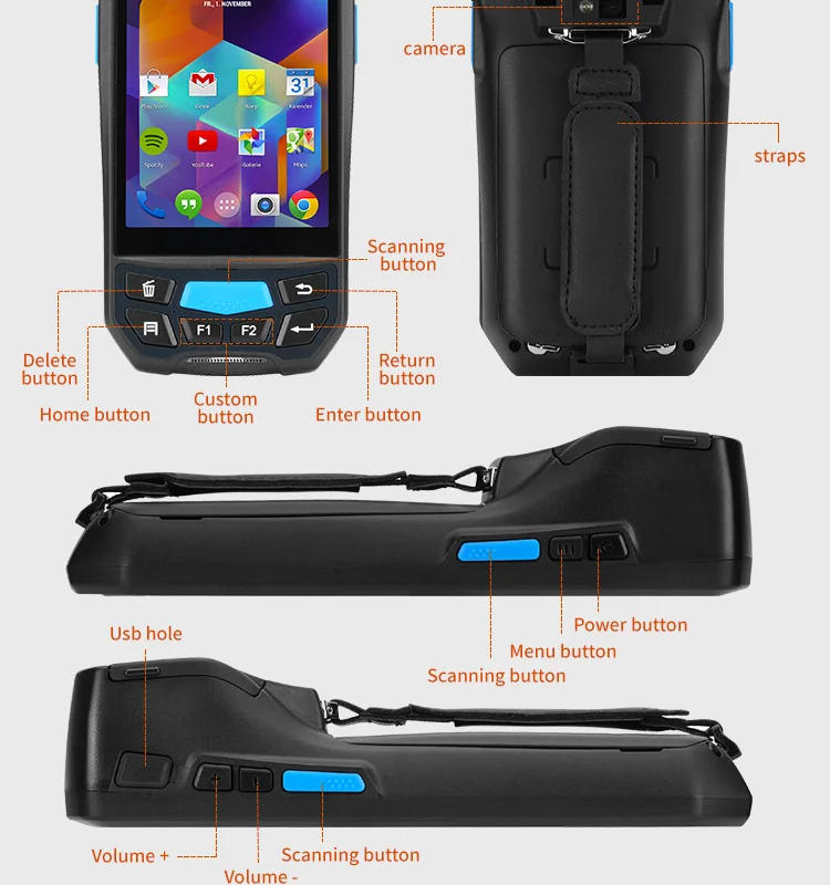 UHF HID RFID Reader cheap bluetooth android pda with built in thermal printer portable 2D handheld barcode scanner GPS wifi