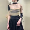 Europe and America style women choker lace-up off shoulder sleeves bowknot short cropped top lace blouse Sexy Cutting Pattern