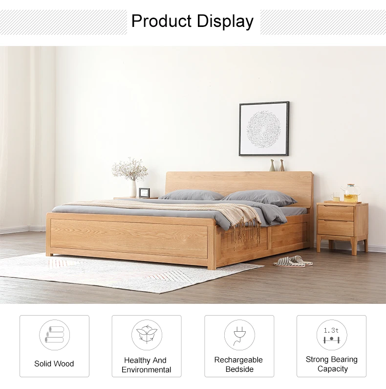 Nordic Style Bedroom Furniture White Oak Wooden Queen Size Bed For Home Buy Queen Storage Bed Solid Wood Bed Storage Bed Product On Alibaba Com