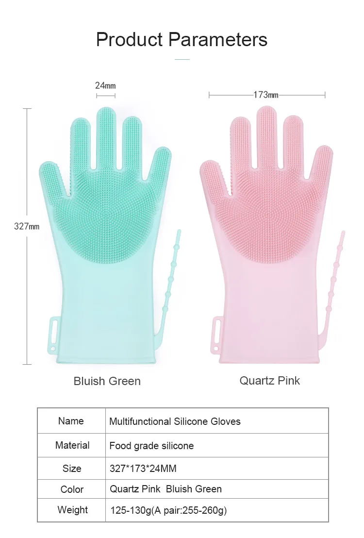 Heat Resistant Gloves, Cleaning Long Household Multifunctional Silicone Gloves Brush Sponge