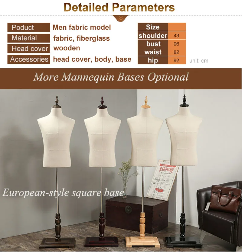 Xinji Props Half Body Male Mannequin Hanger Suit Formal Dress Display Rack Model Mens Fabric 0779