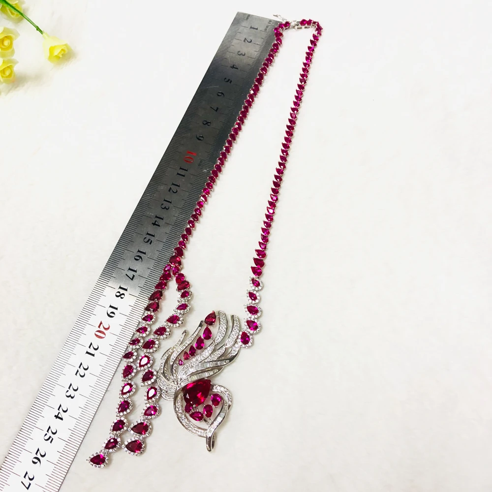 Wholesale 925 sterling silver jewelry fashion red corundum pendant necklace