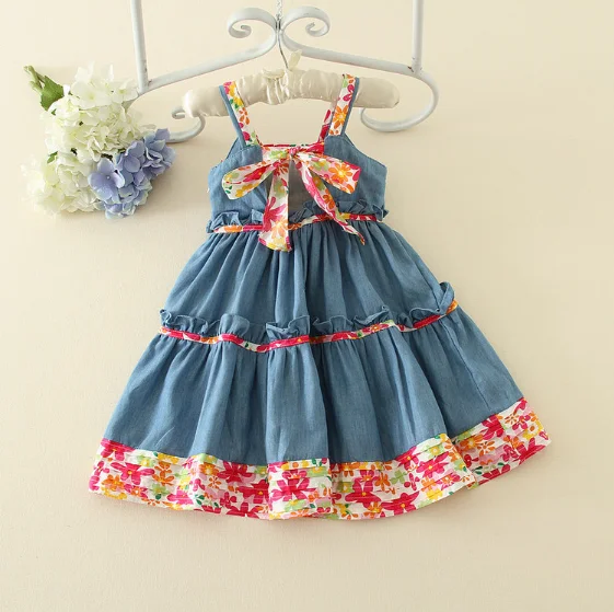 Spaghetti Strap Girl One Piece Dress Baby Girl S Charming Denim Summer Cotton Sleeveless Floral Casual Girls Dress Baby Dress Buy Baby Girl Fairy Dress Pink Dotted Dresses Baby Girls Dress Designs Baby