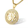 Gold Plated Stainless Steel Cz Micro Pave Ohm Om Aum Symbol Round Necklace Yoga Charms