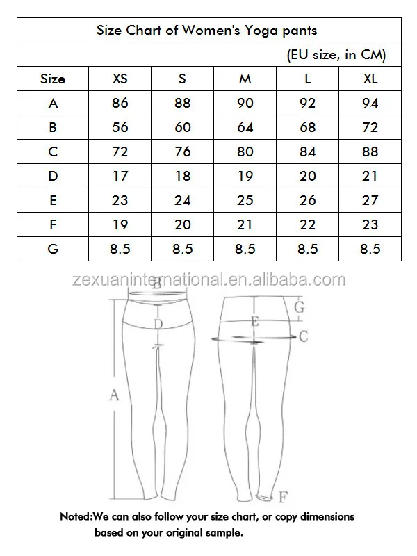 Yoga Pants Size Chart