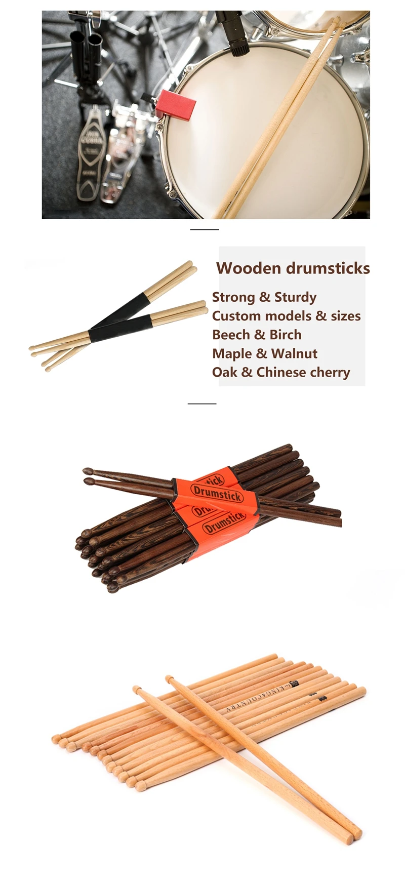 Custom Printed 5a 5b 5c 7a Drumsticks Color Rubber Walnut Drum Sticks