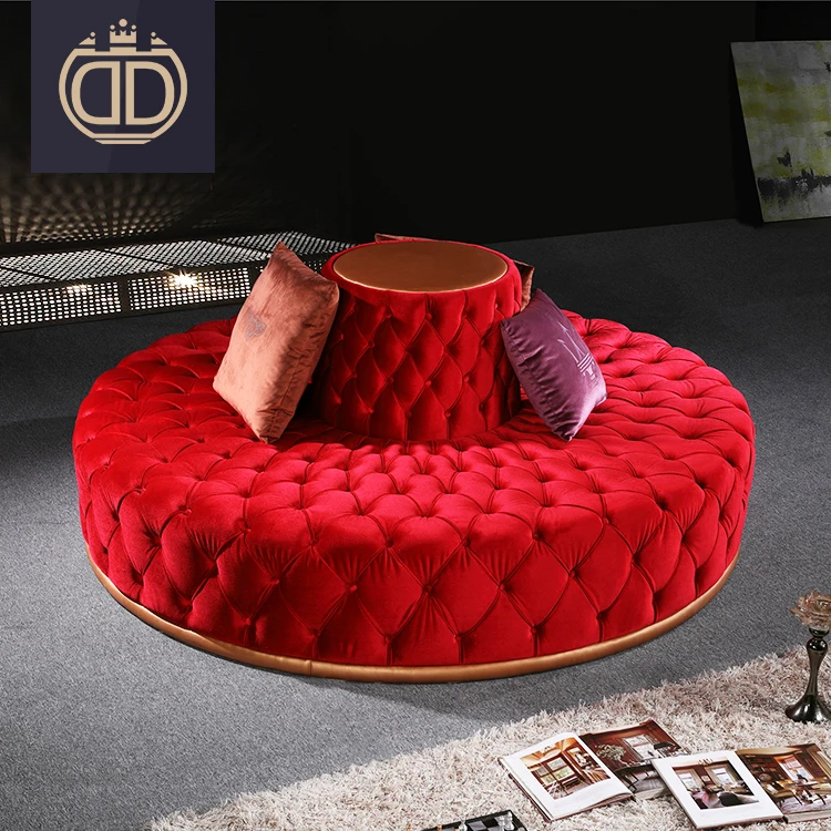 Italian Big Red Button Tufted Outdoor Fabric Sofa Round Custom