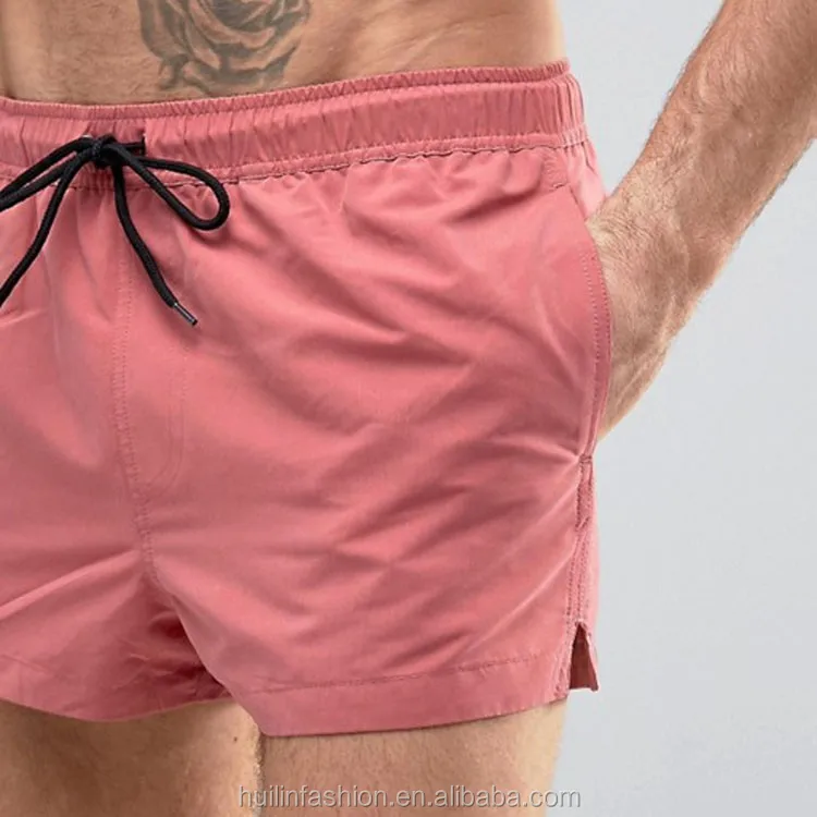 Wholesale Beach Volleyball Shorts Plain Pink Mesh Lining Mens Swimwear