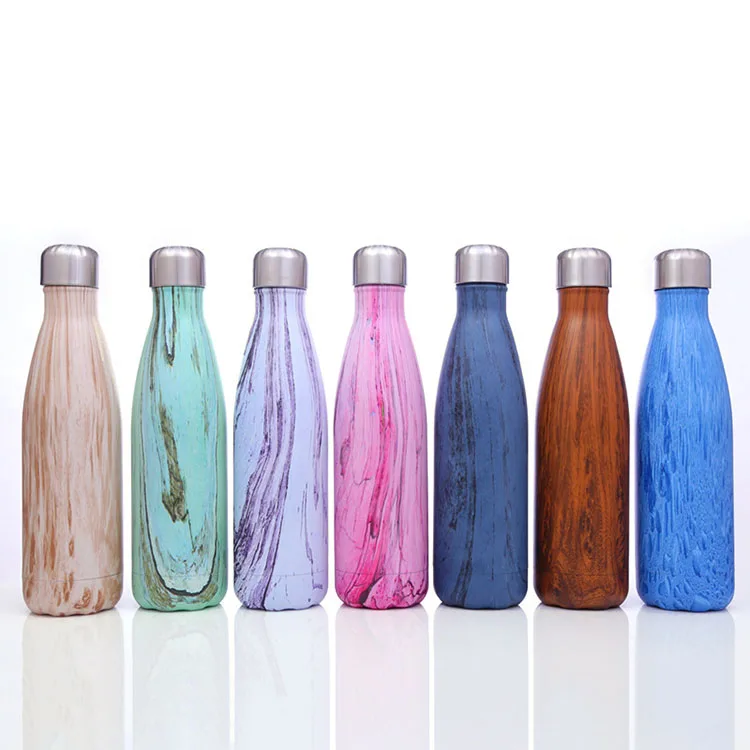 Free Sample Amazon Top Seller 2019 New Products Inventory 500ML Stainless Steel Sports Mug Double Wall Wood Grain Water Bottle