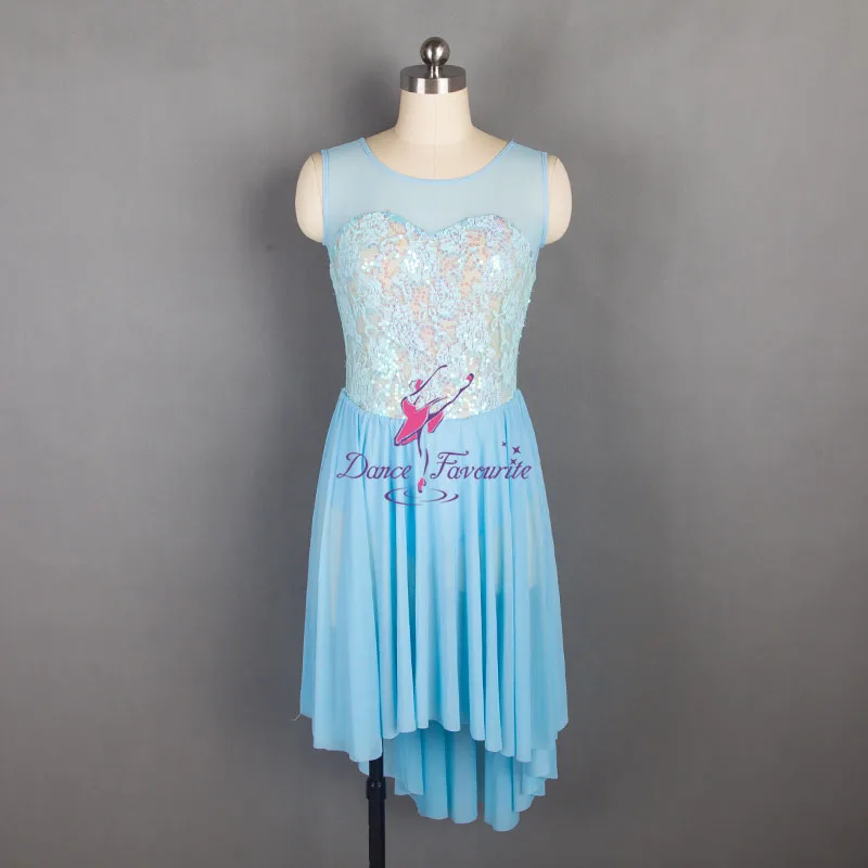 Light Blue Sequin Lace Ballet Dance Dress Girls Stage Performance ...