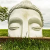Custom white hand carved stone buddha head face statue
