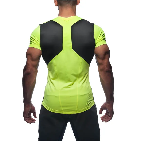 Mens Short Sleeve Neon Green And Black Gym Sport Fitness Sports T ...