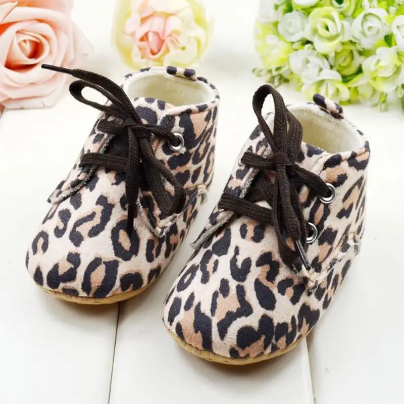 Newborn Fashion Leopard Baby Shoes Soft Sole Infant Walking Shoes Lace Up Shoes Free Drop Shipping