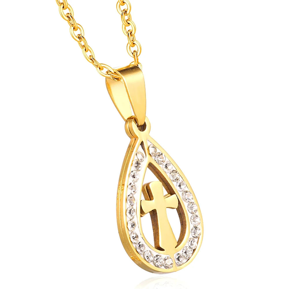 Men's Saudi Gold Necklace Stainless Steel Dubai Gold Cross Pendant