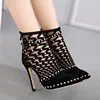 c11283a sexy woman rivet ankle boots black high heel shoes