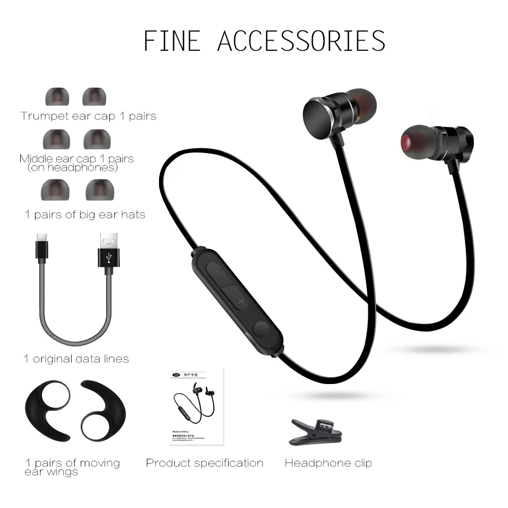 IPX3 Magnetic Headset Stereo Wireless Mobile Sport BT Earphone with Mic