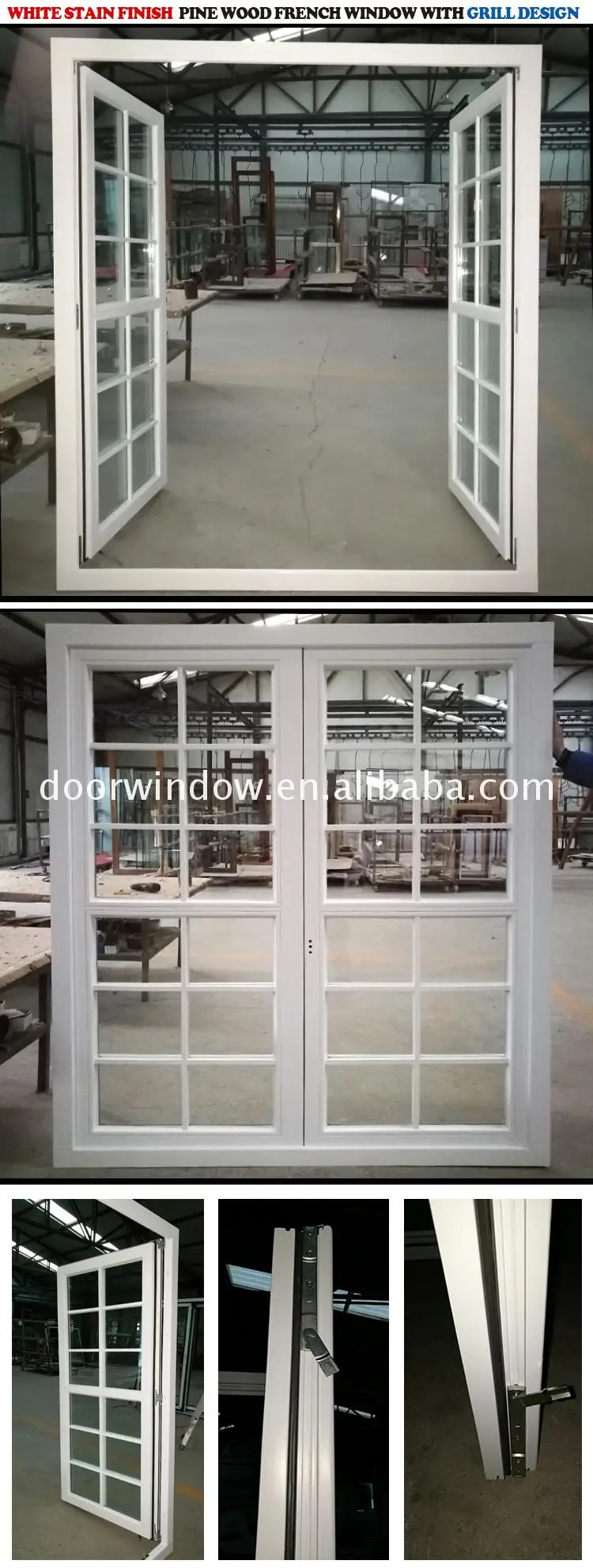 white stain pine timber wooden window with grill design Aluminum Hurricane Proof Impact Resistant Windows
