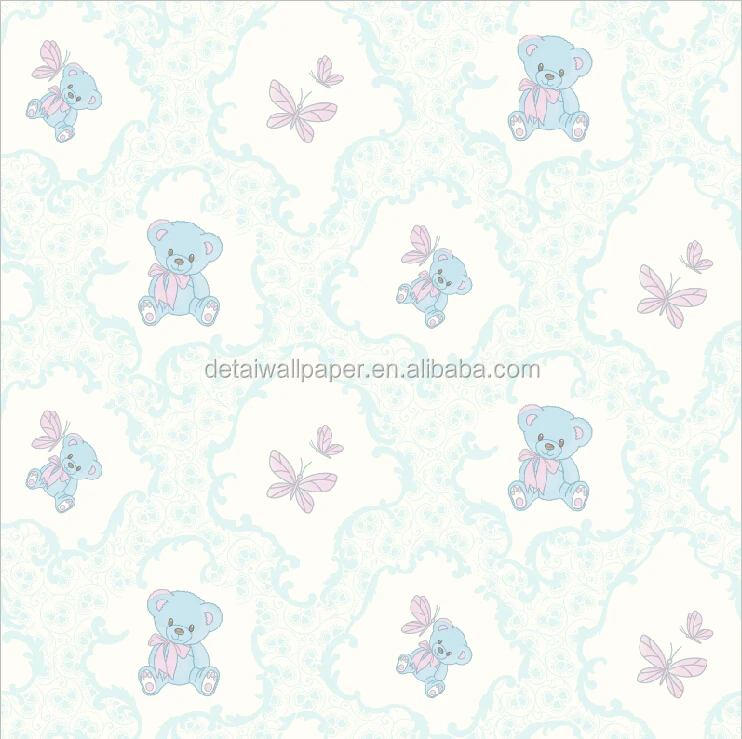 Children S Room Little Cute Bear Decorative Wallpaper Blue Color