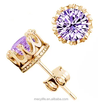 Mecylife Whole Stud Earrings Single Purple Zircon Earring Crown Shaped Leaf Shape Triangle