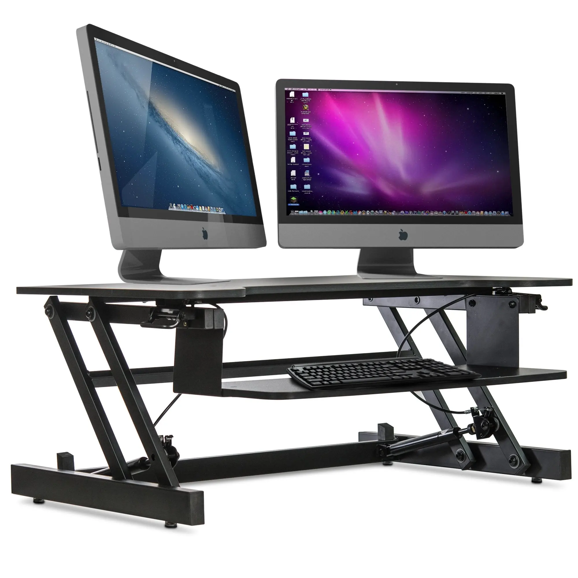 SX32 Height Adjustable Sit Stand Desk Computer Desk Riser | 2-Tier | Dual Monitor Capable | 50lb Capacity - 32" wide With Keyboard Tray By Casiii | Black