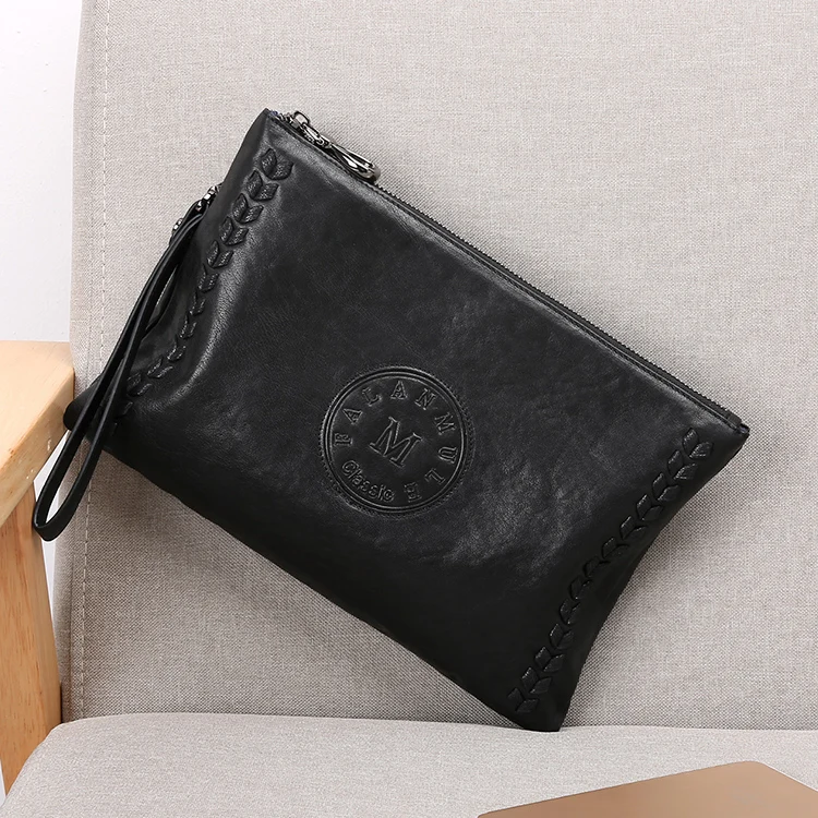 mens black leather clutch bag