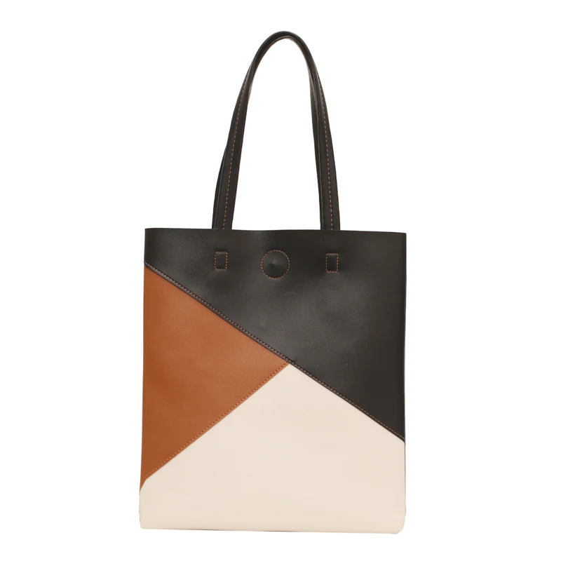 New fashion large capacity bag Korean version of the collision color shoulder bag simple atmosphere soft pu leather bag