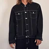 Men Apparel Long Sleeve Front Pockets Plain Black Denim Jacket with White Thread