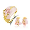 925 Sterling Silver Natural Rose Quartz Plum Flower Earring Jewelry Set For Women Wholesale