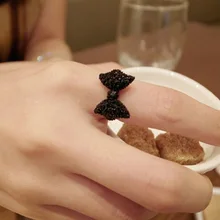 Fangzuan shiny black bow bow ring ring female temperament