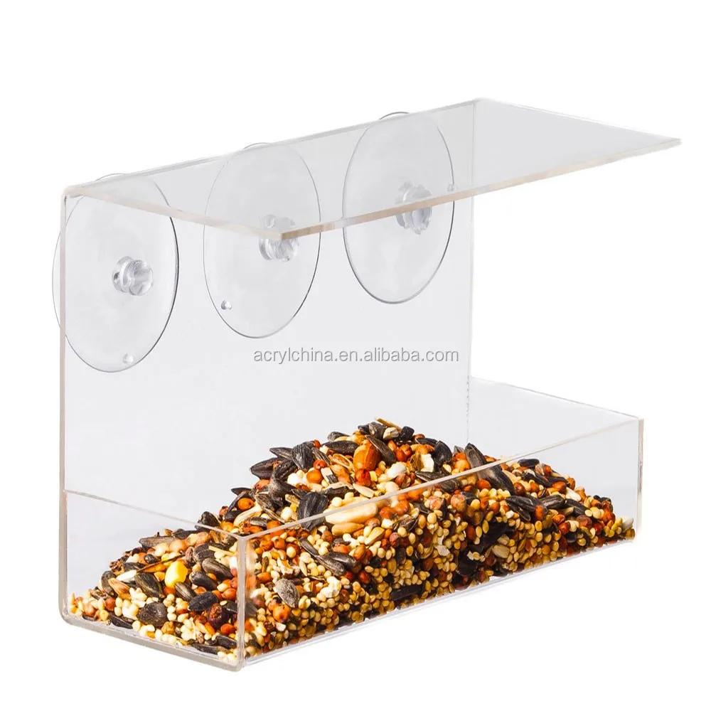 Clear Plexiglass Bird House Feeder With Suction Cups,Lucite Bird House