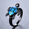 Natural Blue Fire Opal Stone tortoise finger Ring 925 Sterling Silver rings