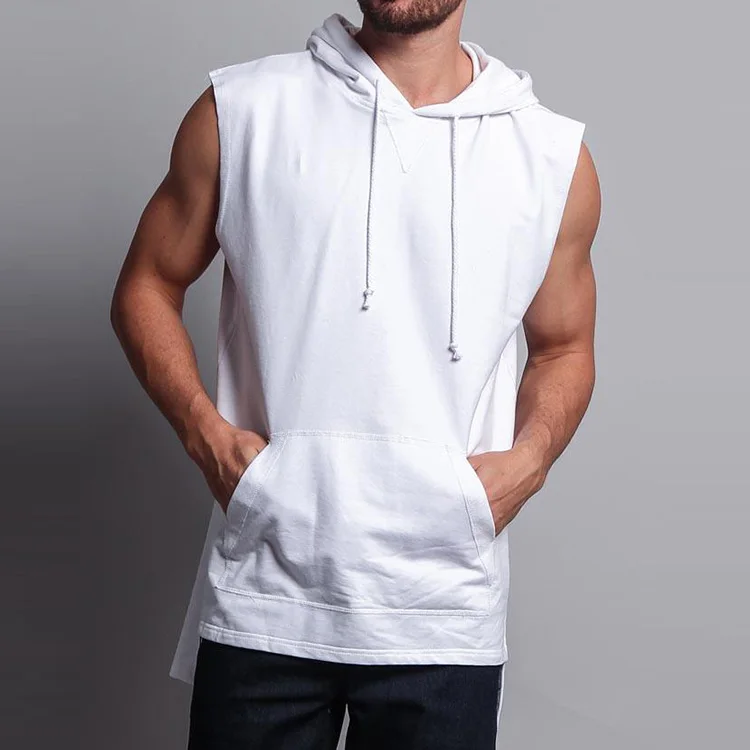 Source Custom Work Out Gym Pullover White Tail Longline Sleeveless Hoodie on