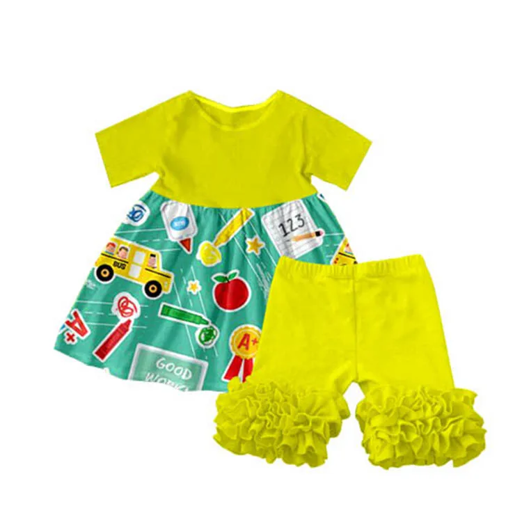 Smocked Children Clothing Wholesale Colorful Pattern Top And Ruffle