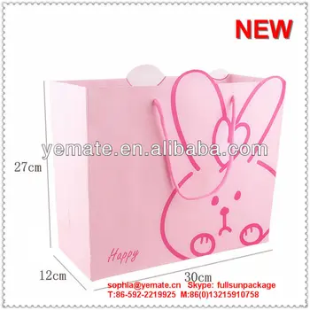 Pink Lovely Kids Decorate Gift Paper Bag With Big Heart Shape And