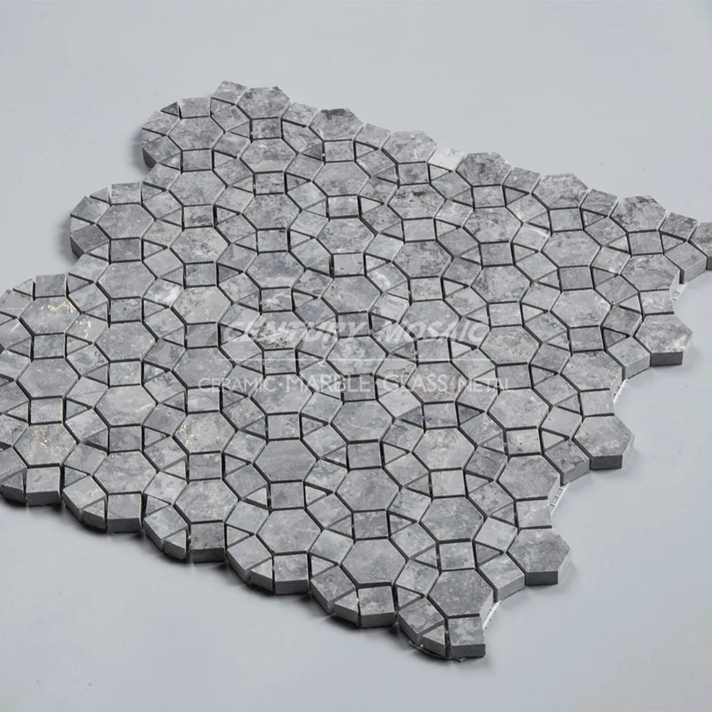 新到货巴比伦灰色向日葵图案灰色大理石马赛克瓷砖