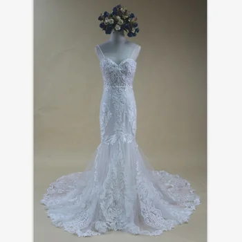 2019 New Design High Quality Lace Mermaid Champagne Spaghetti