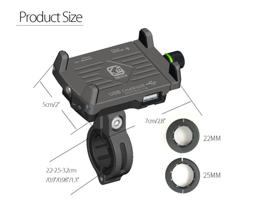 Universal Handle bar Motorcycle bicycle phone mount 2.5A USB charger Waterproof