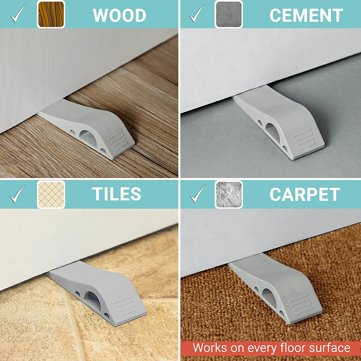 Rubber Decorative Door Stop Wedge Fits Wood Carpet Tile Laminate